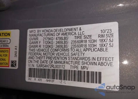 2024 Honda Cr-V Ex-L Awd z USA, uszkodzony, nr VIN 5J6RS4H72RL003112